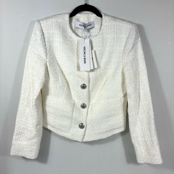 Veronica Beard Nathan Cotton Blend Tweed Jacket Blazer White 4 NWT - Picture 3 of 16